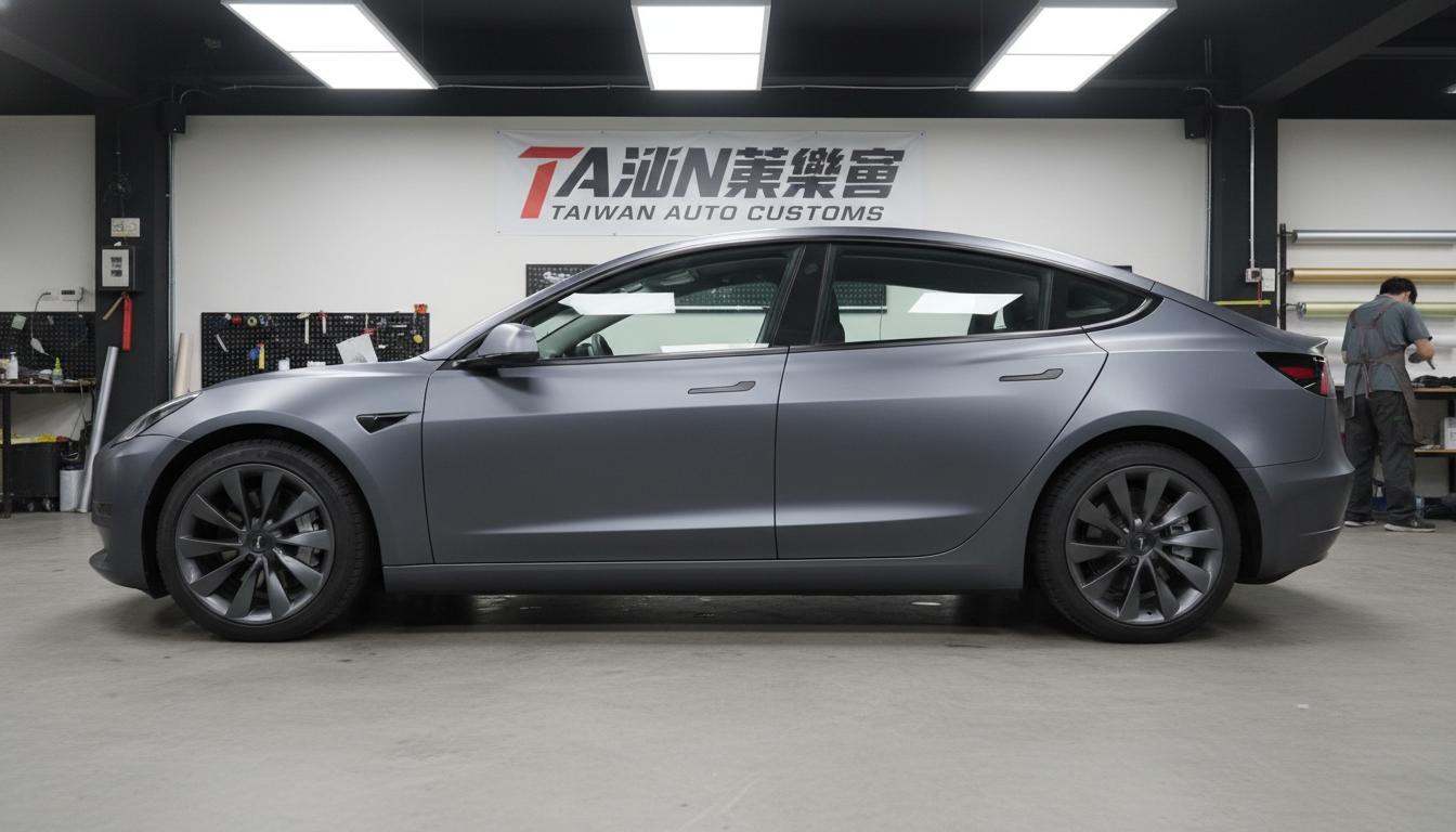 Tesla Model 3消光灰包膜完工效果