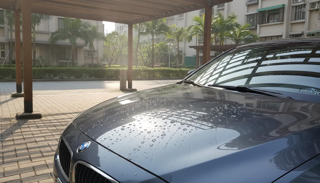 鍍膜車引擎蓋上水珠呈現疏水效果
