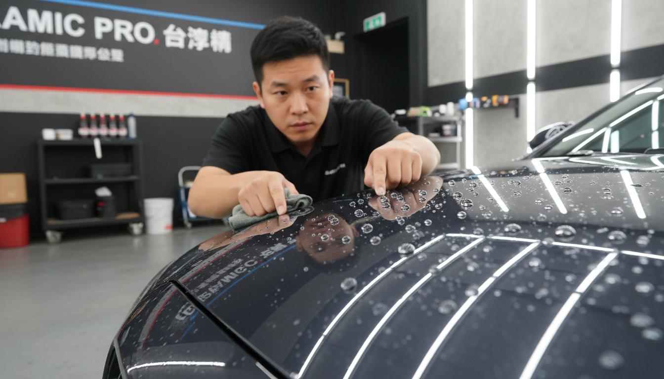 技師檢查鍍膜後水珠疏水效果